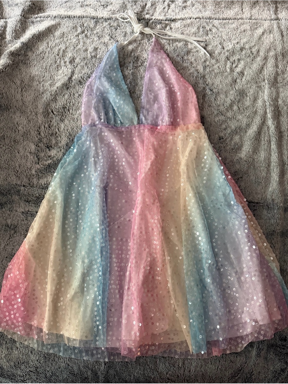NWOT Pastel Rainbow Sequin Halter Dress